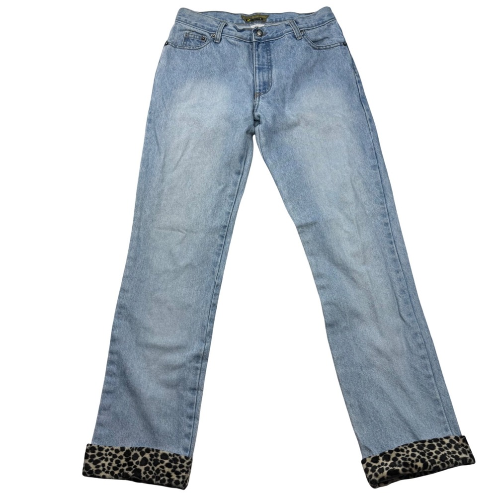TRUE VTG Qupid Jeans 90s High Waisted Leopard Cuff Straight Leg Denim Size 7 USA